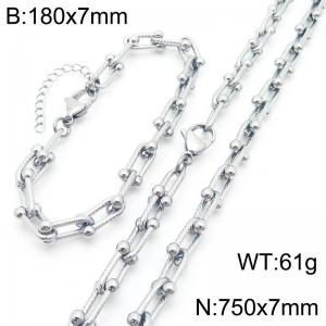 Fashionable and personalized stainless steel horseshoe buckle U-shaped chain bracelet necklace two-piece set - KS222023-Z