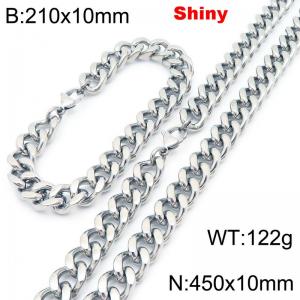 Fashionable and minimalist stainless steel Cuban chain 10mm lobster buckle polished bracelet necklace two-piece set - KS222077-Z