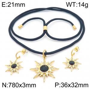 Women Gold-Plated Stainless Steel Sun Charm Necklace&Earrings Jewelry Set - KS222101-KFC