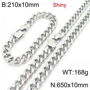 Fashionable and minimalist stainless steel Cuban chain 10mm Japanese buckle polished bracelet necklace two-piece set - KS222131-Z