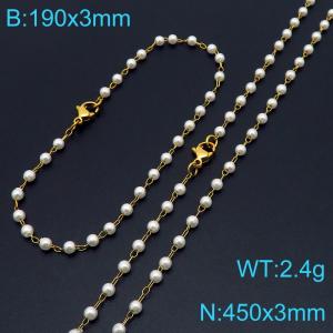 Fashionable and personalized Instagram style 3mm pearl bracelet necklace two-piece set - KS222136-Z