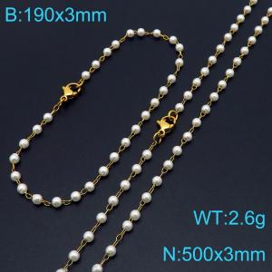 Fashionable and personalized Instagram style 3mm pearl bracelet necklace two-piece set - KS222137-Z