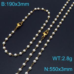 Fashionable and personalized Instagram style 3mm pearl bracelet necklace two-piece set - KS222138-Z