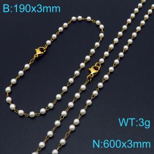 Fashionable and personalized Instagram style 3mm pearl bracelet necklace two-piece set - KS222139-Z