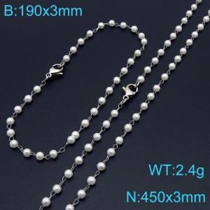 Fashionable and personalized Instagram style 3mm pearl bracelet necklace two-piece set - KS222142-Z