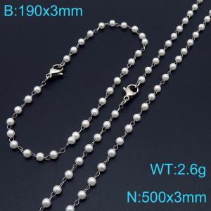 Fashionable and personalized Instagram style 3mm pearl bracelet necklace two-piece set - KS222143-Z