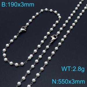 Fashionable and personalized Instagram style 3mm pearl bracelet necklace two-piece set - KS222144-Z