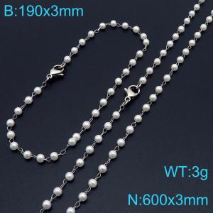 Fashionable and personalized Instagram style 3mm pearl bracelet necklace two-piece set - KS222145-Z