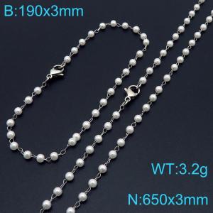 Fashionable and personalized Instagram style 3mm pearl bracelet necklace two-piece set - KS222146-Z