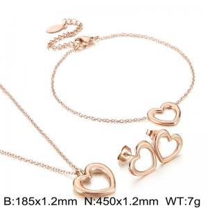 Stainless steel rose gold peach heart set - KS222148-KLX