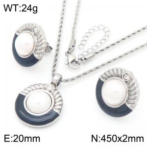 Round Shell Beads Pendant Jewelrry Sets  for Women Stainless Steel Necklace Earrings - KS222160-GC