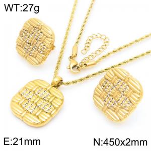 Zirconia Square Pendant Jewelry Sets for Women Gold Color Stainless Steel Earrings Necklace - KS222161-GC