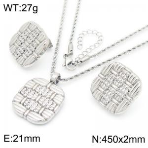 Zirconia Square Pendant Jewelry Sets for Women Stainless Steel Earrings Necklace - KS222162-GC