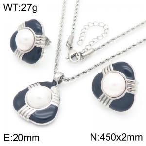 Shell Beads Triangle Pendant Jewelry Sets For Women Stainless Steel Earring Necklace - KS222164-GC