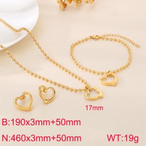 Stainless steel heart-shaped pendant hollow bead necklace bracelet earring set - KS222223-Z