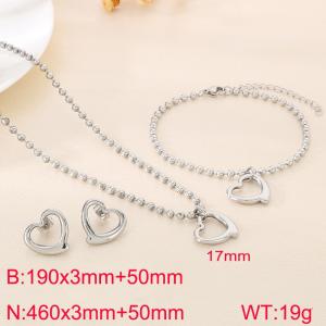 Stainless steel heart-shaped pendant hollow bead necklace bracelet earring set - KS222224-Z