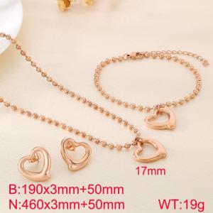 Stainless steel heart-shaped pendant hollow bead necklace bracelet earring set - KS222225-Z