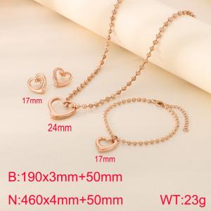 Stainless steel heart-shaped pendant hollow bead necklace bracelet earring set - KS222226-Z