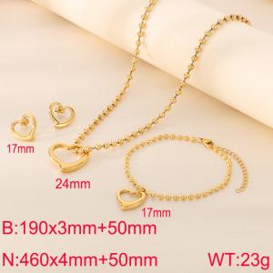 Stainless steel heart-shaped pendant hollow bead necklace bracelet earring set - KS222227-Z