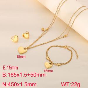 Stainless steel heart necklace bracelet earring set - KS222231-Z