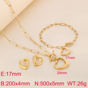 Stainless steel OT buckle peach heart earrings bracelet necklace set - KS222233-Z