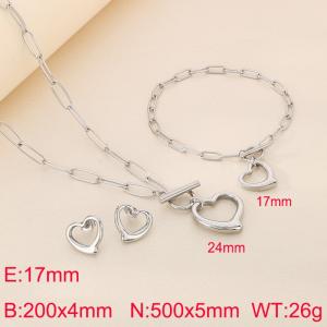 Stainless steel OT buckle peach heart earrings bracelet necklace set - KS222234-Z