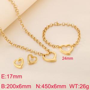 Stainless steel pearl chain heart-shaped pendant necklace bracelet earring set - KS222235-Z