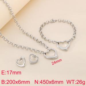 Stainless steel pearl chain heart-shaped pendant necklace bracelet earring set - KS222236-Z