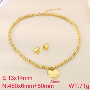 Stainless steel heart-shaped steel ball necklace earring set - KS222237-Z