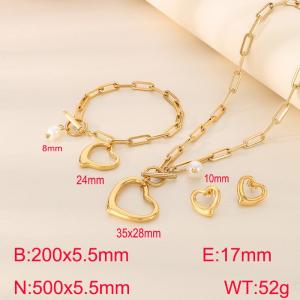 Stainless steel square chain heart-shaped pearl OT buckle set - KS222239-Z