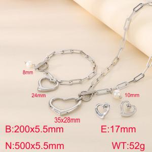 Stainless steel square chain heart-shaped pearl OT buckle set - KS222240-Z