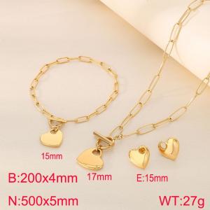 Stainless steel peach heart titanium steel women's square wire bracelet necklace earring set - KS222241-Z