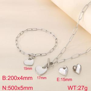 Stainless steel peach heart titanium steel women's square wire bracelet necklace earring set - KS222242-Z