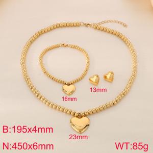 Stainless steel heart-shaped steel ball bracelet necklace earring set - KS222245-Z