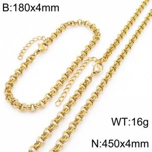 Stainless steel simple and fashionable 180 × 4mm&450 × 4mm double circle splicing chain lobster buckle charm gold set - KS222307-Z