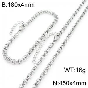 Stainless steel simple and fashionable 180 × 4mm&450 × 4mm double circle splicing chain lobster buckle charm silver set - KS222308-Z