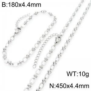 Stainless steel simple and fashionable 180 × 4.4mm&450 × 4.4mm creative 0-character cross twisted splicing chain lobster buckle charm silver set - KS222309-Z