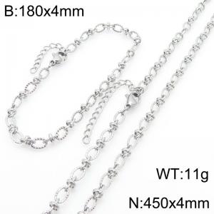 Stainless steel simple and fashionable 180 × 4mm&450 × 4mm creative pressure line texture 0-character cross twist splicing chain lobster buckle charm silver set - KS222310-Z