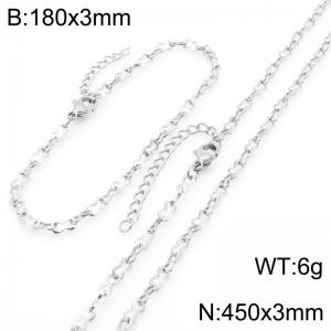 Stainless steel simple and fashionable 180 × 3mm&450 × 3mm creative hollow out 8-shaped chain lobster buckle charm silver set - KS222311-Z