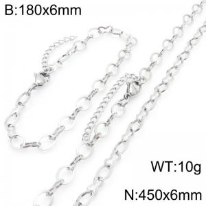 Stainless steel simple and fashionable 180 × 6mm&450 × 6mm creative hollow O-shaped 8-shaped splicing chain lobster buckle charm silver set - KS222312-Z