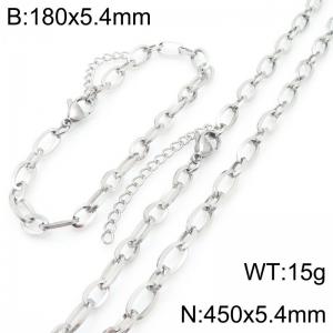 Stainless steel simple and fashionable 180 × 5.4mm&450 × 5.4mm asymmetric size O-shaped splicing chain lobster buckle charm silver set - KS222313-Z