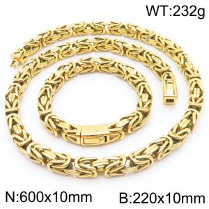 10mm Byzantine Chain Necklace & Bracelet Set For Men Stainless Steel 316L Gold Color - KS222316-KJX