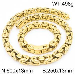 13mm Byzantine Chain Necklace & Bracelet For Men Stainless Steel 316L Gold Color - KS222317-KJX