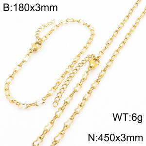 Women Vintage Gold-Plated Stainless Steel 18cm Bracelet&45cm Necklace Link Jewelry Set - KS222363-Z