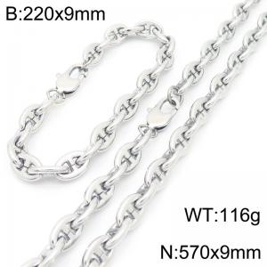 Stainless steel simple and fashionable 220 × 9mm&570 × 9mm Japanese chain special buckle temperament charm silver set - KS222366-KFC