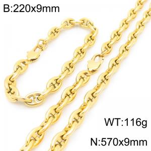 Stainless steel simple and fashionable 220 × 9mm&570 × 9mm Japanese chain special buckle temperament charm gold set - KS222367-KFC