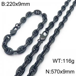 Stainless steel simple and fashionable 220 × 9mm&570 × 9mm Japanese chain special buckle temperament charm black set - KS222368-KFC