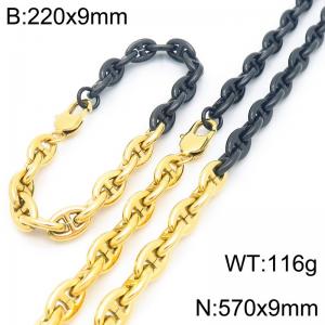 Stainless steel simple and fashionable 220 × 9mm&570 × 9mm Japanese chain special buckle temperament charm gold&black mixed color set - KS222369-KFC