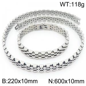 Stainless steel simple and fashionable 220 × 10mm&600 × 10mm strap chain special buckle charm silver bracelet&necklace 2-piece set - KS222381-KFC