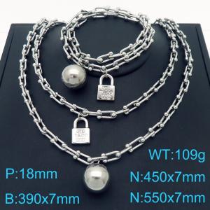 Fashion stainless steel double-layer horseshoe chain ball padlock neutral sweater chain bracelet two-piece set - KS222539-Z